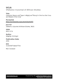 Character Names and Types in Ngũgĩ Wa Thiong'o's Devil on the Cross and Wizard of the Crow