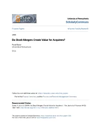 Do Stock Mergers Create Value for Acquirers?
