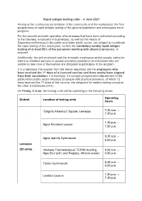 Rapid Antigen Testing Units – 4 June 2021