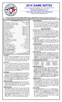 2014 Game Notes