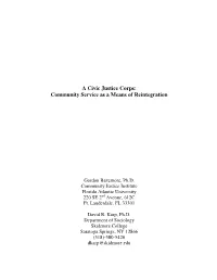 A Civic Justice Corps: Community Service As a Means of Reintegration