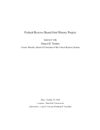 Interview with Nancy H. Teeters, Board of Governors of the Federal