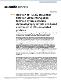 Isolation of HDL by Sequential Flotation Ultracentrifugation Followed by Size