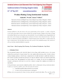 Product Rating Using Sentimental Analysis Akshatha1, Freeda2, Janavi3, Pallavi4
