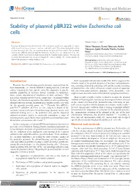 Stability of Plasmid Pbr322 Within Escherichia Coli Cells
