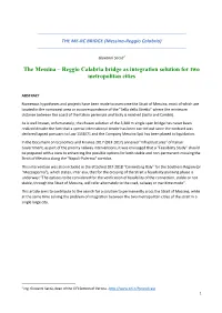 The Messina-Reggio Calabria Bridge As Integration Solution for Two