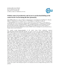 Orbital Control of Productivity and of Sea-Ice Production/Drifting in the Central Arctic Ocean During the Late Quaternary