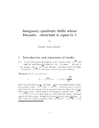 Imaginary Quadratic Fields Whose Iwasawa Λ-Invariant Is Equal to 1
