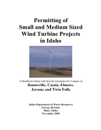 Permitting of Small and Medium Sized Wind Turbine Projects in Idaho