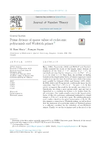 Prime Divisors of Sparse Values of Cyclotomic Polynomials and Wieferich Primes