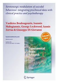 Serotonergic Modulation of Suicidal Behaviour: Integrating Preclinical Data with Clinical Practice and Psychotherapy