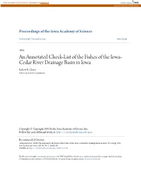 An Annotated Check-List of the Fishes of the Iowa-Cedar River Drainage Basin in Iowa," Proceedings of the Iowa Academy of Science: Vol