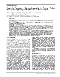 Diagnostic Accuracy of Sonourethrography for Anterior Urethral Stricture Taking Retrograde Urethrogram As Gold Standard