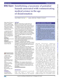 Establishing a Taxonomy of Potential Hazards Associated with Communicating Medical Science in the Age of Disinformation