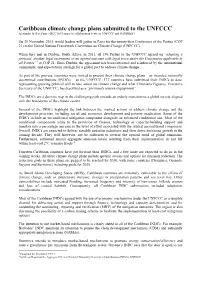 Caribbean Climate Change Plans Submitted to the UNFCCC Alexandre Gellert Paris – RCC St Georges (A Collaboration Between UNFCCC and WINDREF)