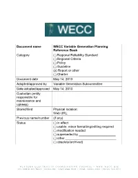 Document Name WECC Variable Generation Planning Reference