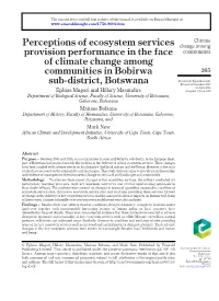 Perceptions of Ecosystem Services Provision Performance in the Face Of