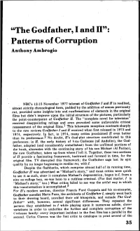 "The Godfather, I and II": Patterns of Corruption Anthony Ambrogio