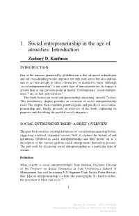 1. Social Entrepreneurship in the Age of Atrocities: Introduction Zachary D