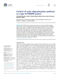 Control of Cyclic Oligoadenylate Synthesis in a Type III CRISPR System Christophe Rouillon, Januka S Athukoralage, Shirley Graham, Sabine Gru¨ Schow, Malcolm F White*