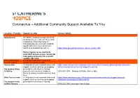 Coronavirus – Additional Community Support Available to You