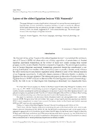 Layers of the Oldest Egyptian Lexicon VIII: Numerals*