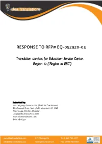 Response to Rfp# Eq-052920-03