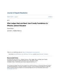 What Judges Want and Need: User-Friendly Foundations for Effective Judicial Education