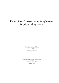 Detection of Quantum Entanglement in Physical Systems
