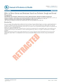 Effect of Beta-Glucan and Resistant Starch on Prebiotic Dough And