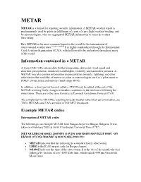 Information Contained in a METAR Example METAR Codes