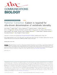Publisher Correction: Calaxin Is Required for Cilia-Driven Determination of Vertebrate Laterality