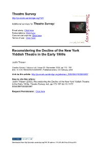 Theatre Survey Reconsidering the Decline of the New York Yiddish