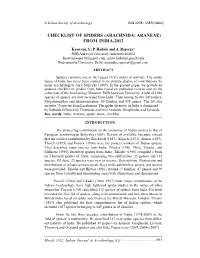 Checklist of Spiders (Arachnida: Araneae) from India-2012