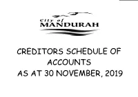 CREDITORS SCHEDULE of ACCOUNTS AS at 30 NOVEMBER, 2019 CREDITORS SCHEDULE of ACCOUNTS 30 November 2019