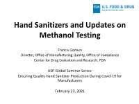 Hand Sanitizers and Updates on Methanol Testing