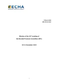 Minutes of the 33Rd Meeting of the Biocidal Products Committee (BPC)
