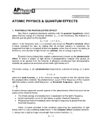 Atomic Physics & Quantum Effects