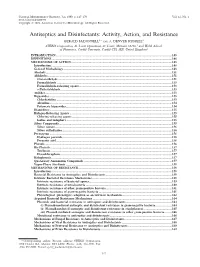 Antiseptics and Disinfectants: Activity, Action, and Resistance