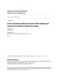Exome Sequencing Implicates Impaired GABA Signaling and Neuronal Ion Transport in Trigeminal Neuralgia