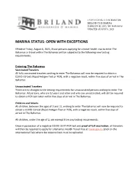Marina Status: Open with Exceptions