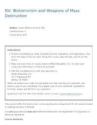 Bioterrorism and Weapons of Mass Destruction