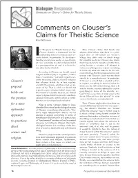 Comments on Clouser's Claims for Theistic Science