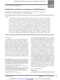 Identification of Foxr2 As an Oncogene in Medulloblastoma