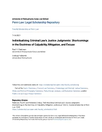 Shortcomings in the Doctrines of Culpability, Mitigation, and Excuse