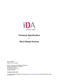 Technical Specification for Short Range Devices