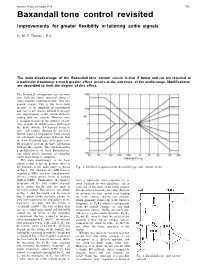 Baxandall Tone Control Revisited Improvements for Greater ﬂexibility in Tailoring Audio Signals by M