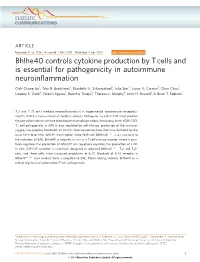 Bhlhe40 Controls Cytokine Production by T Cells and Is Essential for Pathogenicity in Autoimmune Neuroinflammation