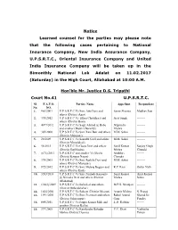 Notice Learned Counsel for the Parties May Please Note That the Following