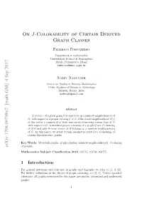 On J-Colorability of Certain Derived Graph Classes